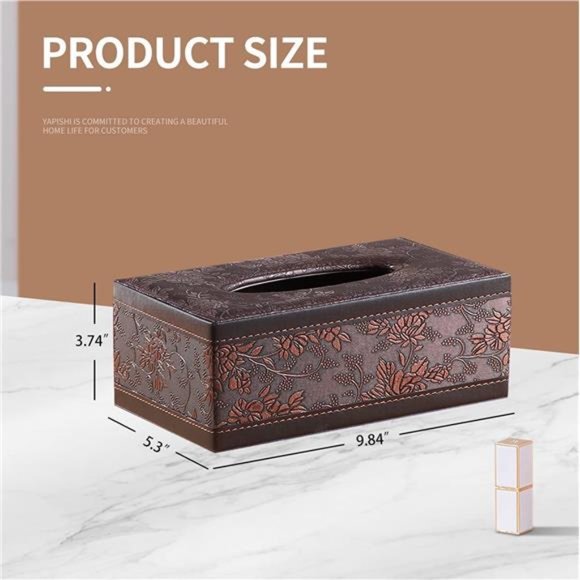 Leather Tissue Box Cover Retro Rectangular Facial Tissue Box Holder, Modern - Picture 3 of 7
